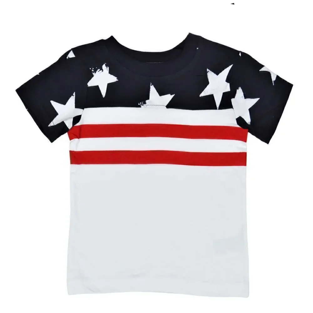 New! French Toast Toddler Boy's Cotton American Patriotic Stars Graphic Tee Top